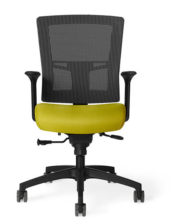 Simple Mid Back shown in Night Fall Black Mesh, standard modern black package, and dual color soft casters (additional charges may apply). 