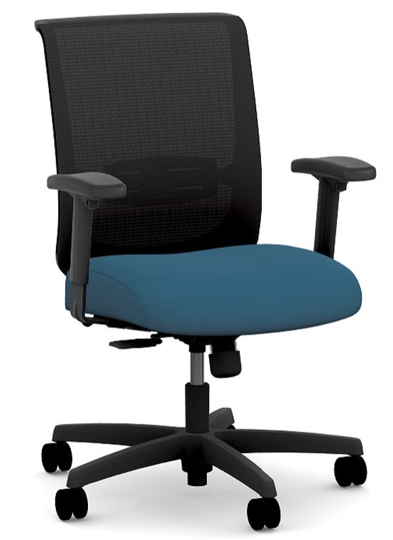 Hon Convergence Mid-Back Task with Dapper Jewel Seat Upholstery, Black Mesh, Frame and Base, Height and Width Adjustable Arms