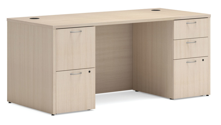 Hon Mod Desk with Full Height Pedestals, NEW Desert Oak Laminate Finish, 66"W