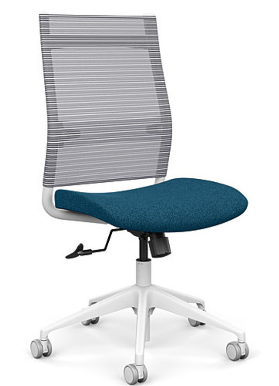 SitOnIt Wit High Back Armless Mesh Task Chair - Work From Home, Deep Sea seat, Fog mesh and white frame