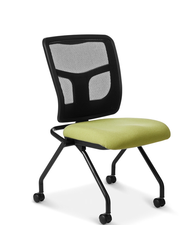 OM Seating YS70N Flip Seat Nesting Chair, Armless, Black Frame, 3/4 Front View