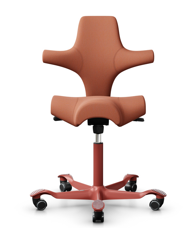 HAG Capisco 8106 / 5 Day Express Ship, Gabriel Capture Upholstery, Blush Rose Base and Frame Finish, Front View