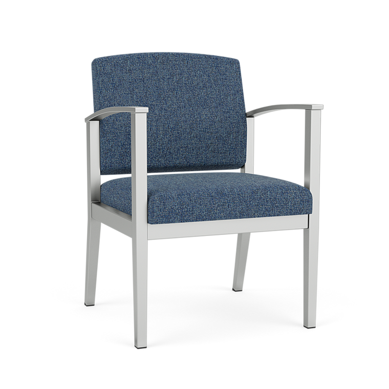 Lesro Amherst Steel Guest Chair, Connelly Bluejay Upholstery, Silver Frame Finish, 3/4 Front View