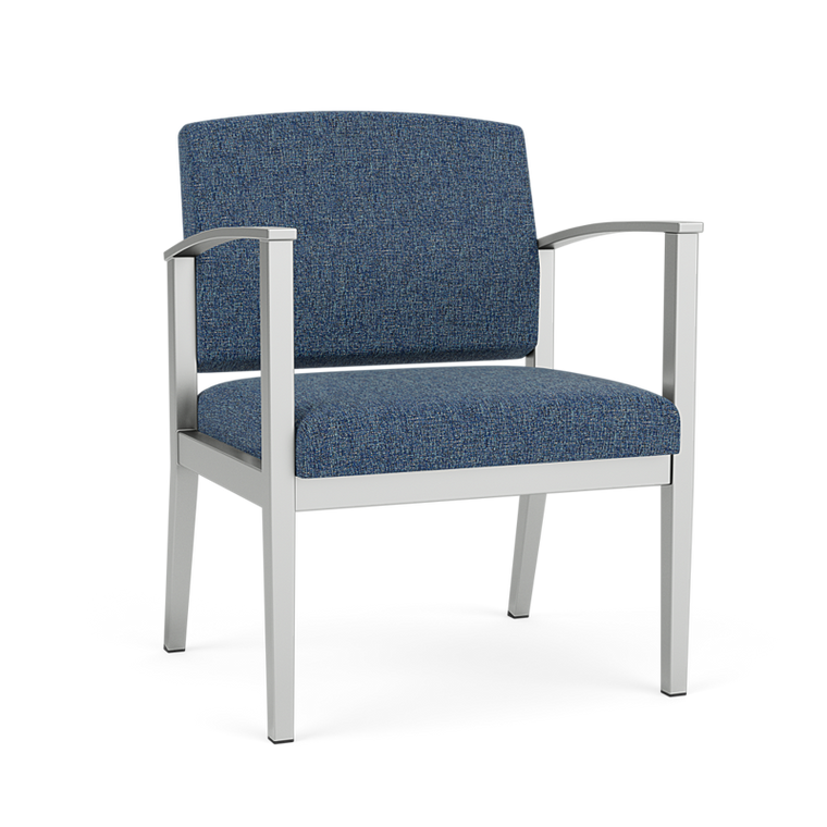 Lesro Amherst Steel Oversized Guest Chair, Connelly Bluejay Upholstery, Silver Frame Finish, 3/4 Front View