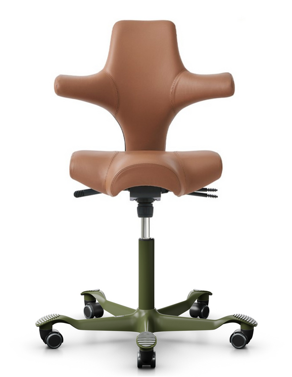 HÅG Capisco 8106 All-Leather Saddle Chair, NEW Moss Frame and Base, Front View