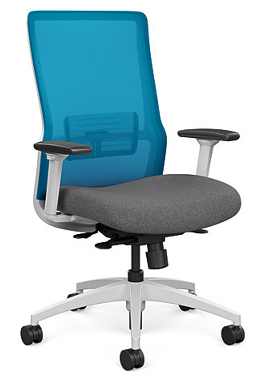 SitOnIt Novo High Back Mesh Task Chair - Work From Home Series, Milestone seat, Electric Blue mesh, and White frame