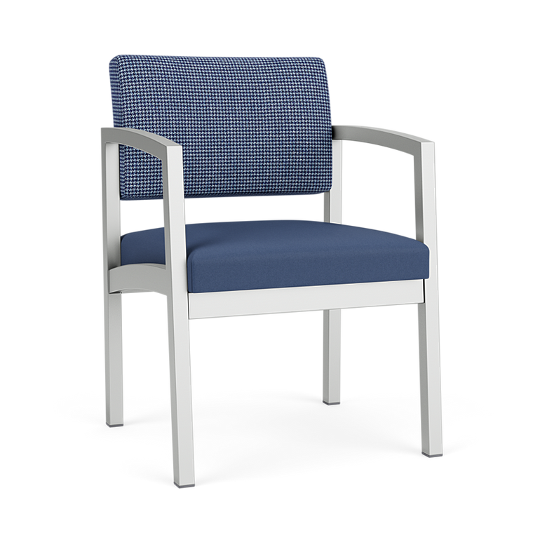 Lesro Lenox Steel Frame Guest, Huron Scooner Back Upholstery, Silvertex Sapphire Seat Upholstery, Silver Frame Finish, 3/4 Front View