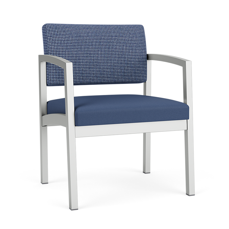 Lesro Lenox Steel Frame Oversized Guest, Huron Scooner Back Upholstery, Silvertex Sapphire Seat Upholstery, Silver Frame Finish, 3/4 Front View
