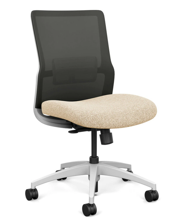 SitOnIt Novo Mid Back Armless Mesh Task Chair - Work From Home Series, Sandstorm seat, Nickel mesh, White frame