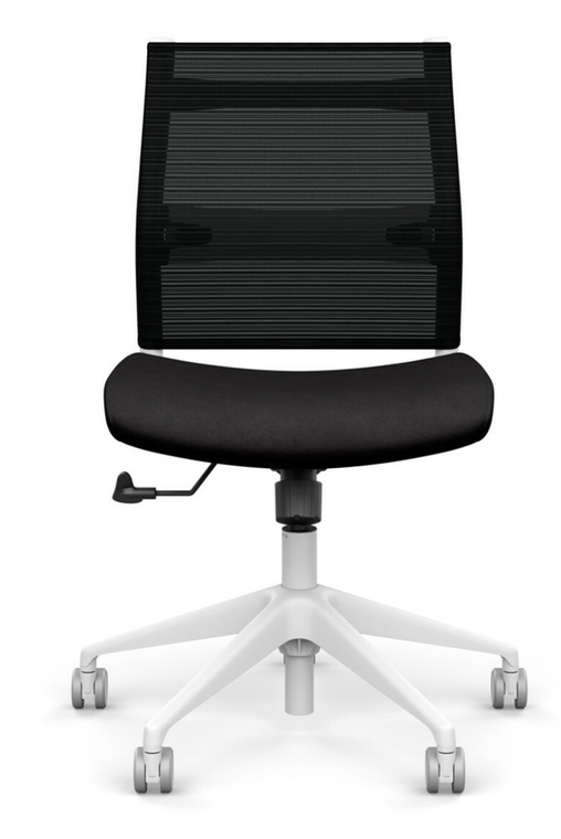 SitOnIt Wit Mid Back Armless Task Chair - Work From Home Series, Black seat fabric and Onyx Stripe mesh, White frame