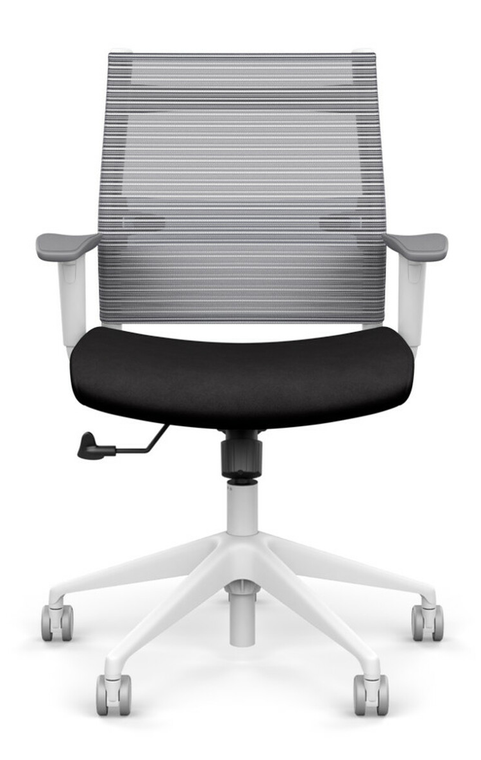 SitOnIt Wit Mid Back Mesh Task Chair - Work From Home Series, Black seat, Fog mesh back, white frame and height adjustable arms